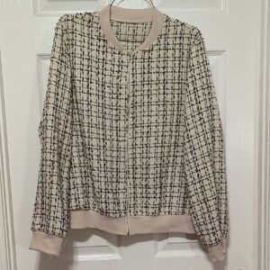 SHEIN Cream and Black Tweed Bomber Jacket